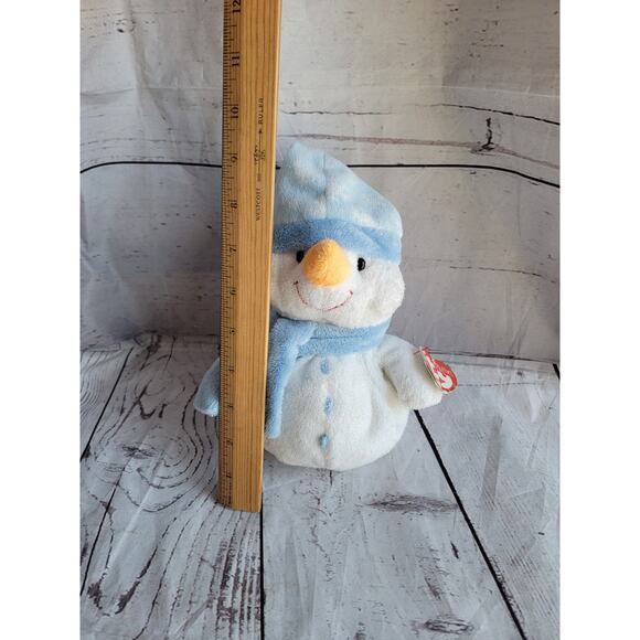 Ty Pluffies Windchill Snowman Bean Plush 8in 2004 Blue Cap Stuffed Animal Toy - Picture 5 of 8